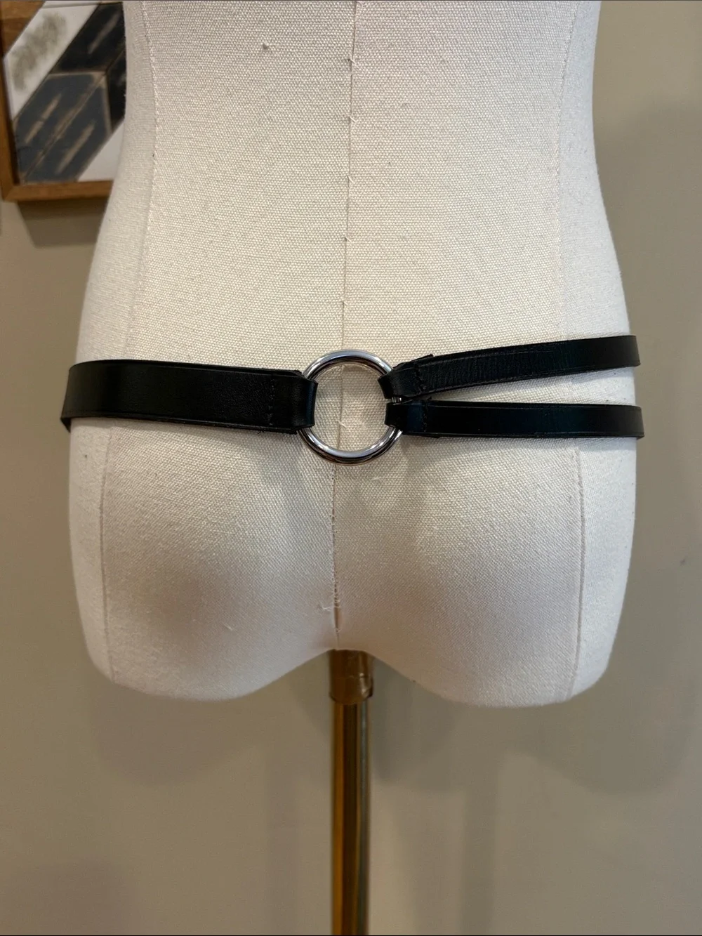 Lauren Ralph Lauren Black Leather Double-strap Belt with Silver Oval Buckle